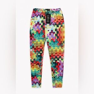 NWT LBISSE Rainbow Abstract Print High-Waist Leggings Multicolor Size M
